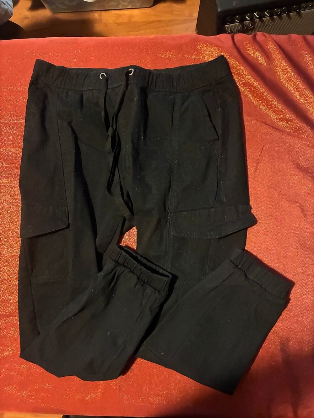 Rewash Pants Womens M Black Cargo Jogger Drawstring Elastic Cuff Utility Cotton